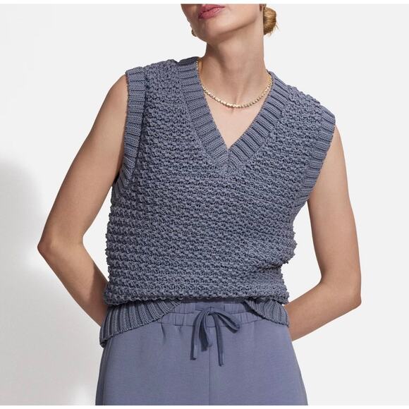 New Varley Adie Knit Vest Sweater Chunky Medium With Tags Stone Blue - Picture 2 of 11